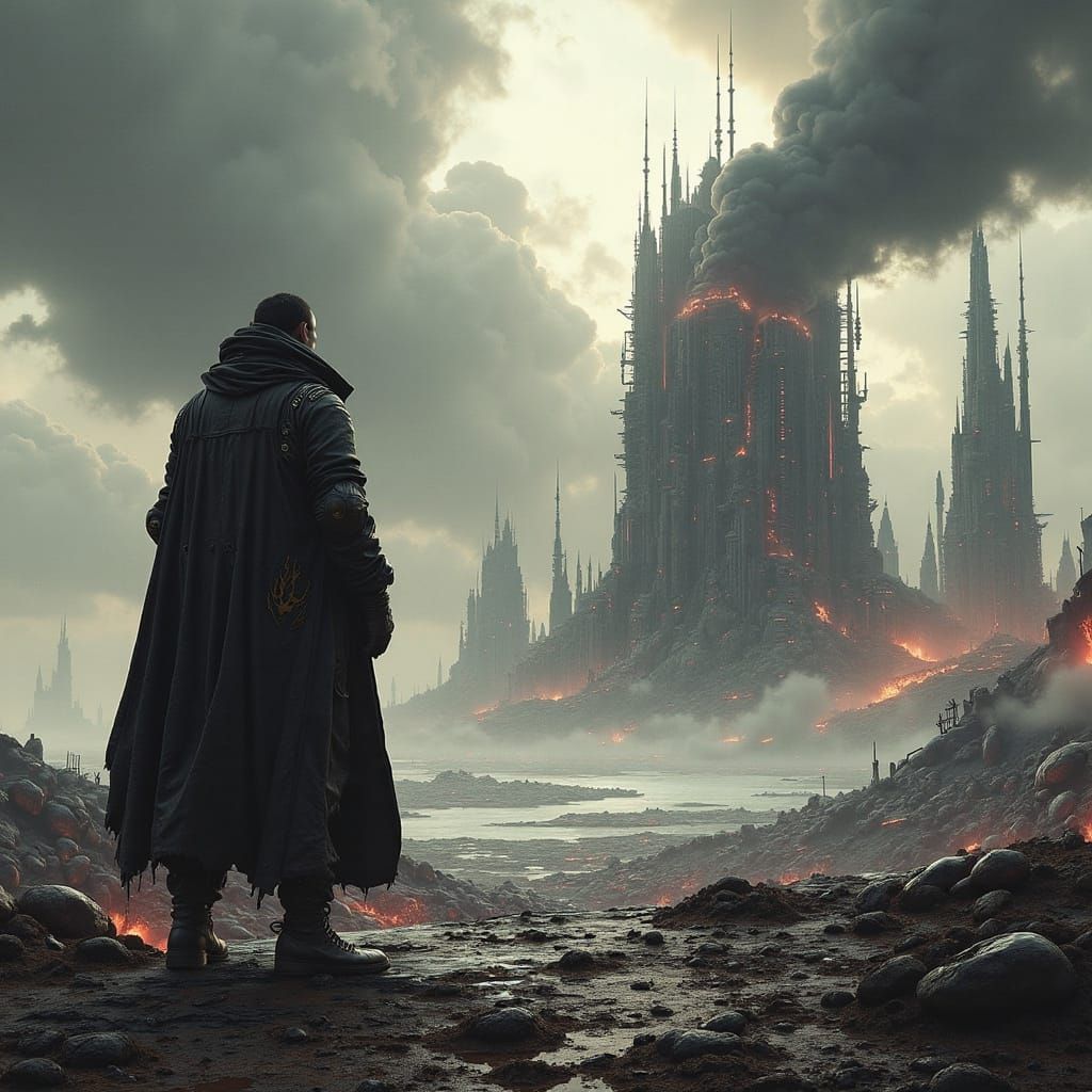 Cyberpunk Survivor Stands at the Edge of Desolation