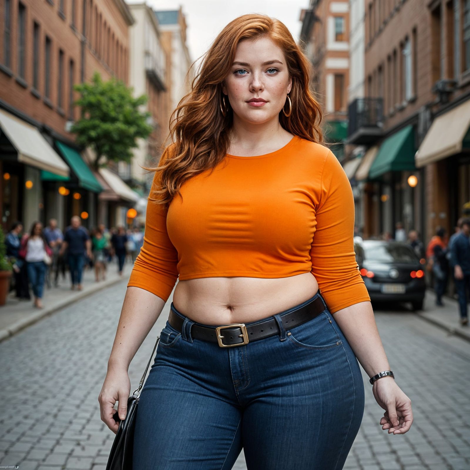 Curvy Redhead in Stylish Fashion Outfit
