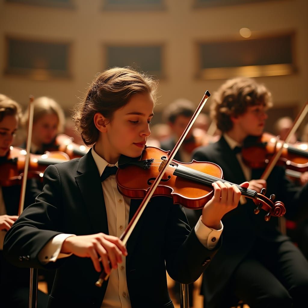 Orchestra Performance in a Majestic Concert Hall