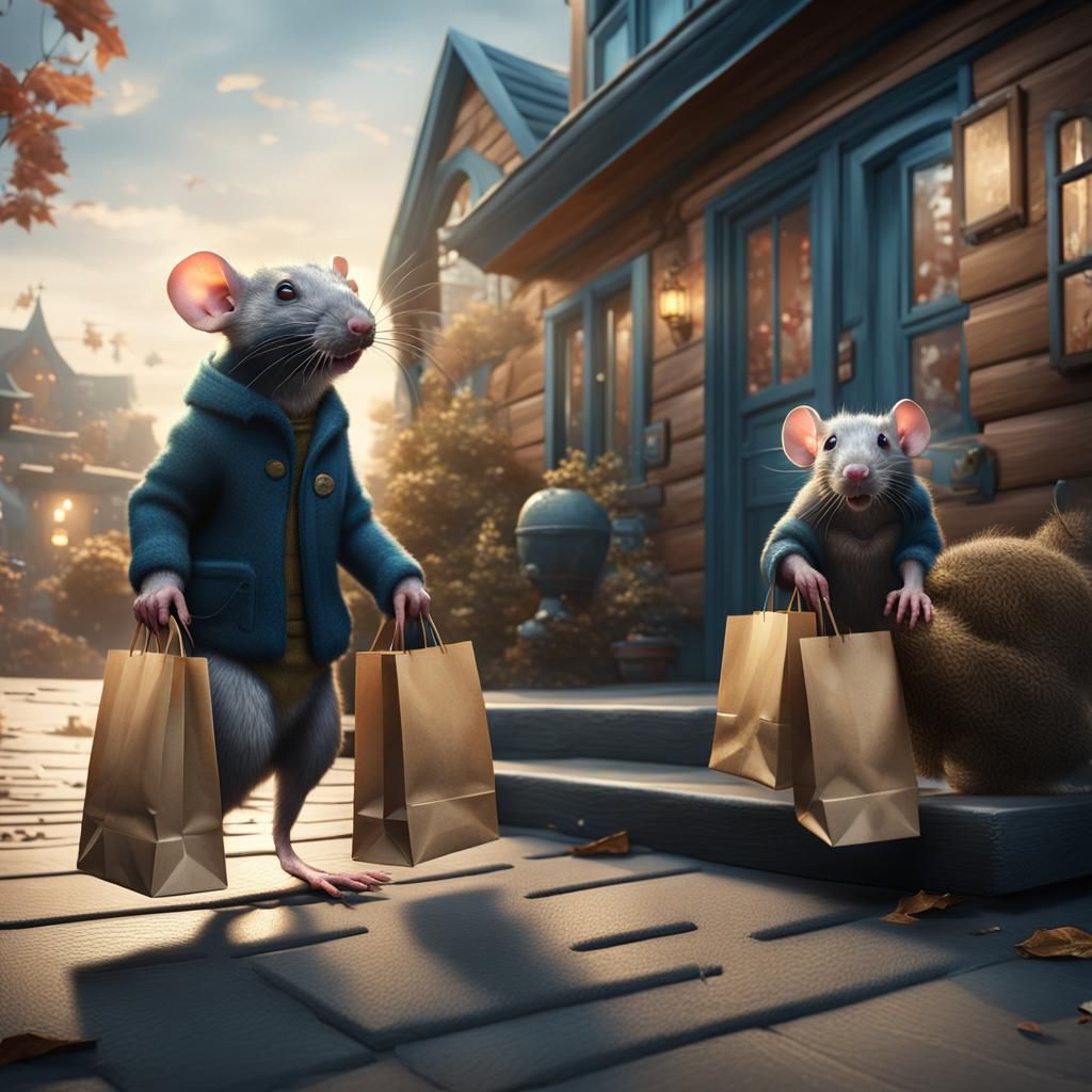Rats Leaving Modern House in Detailed Fantasy Art