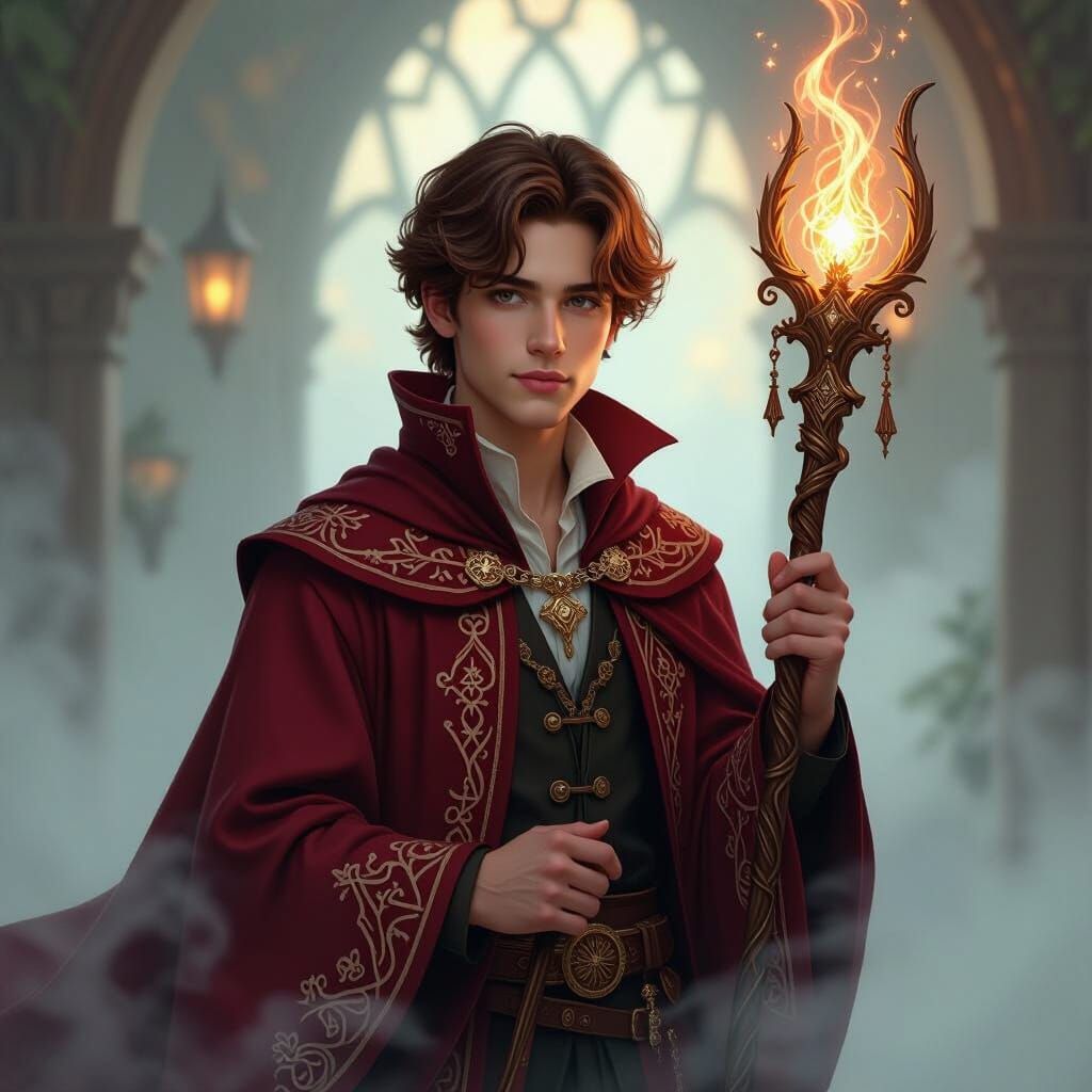 Mage Apprentice with Ornate Staff, Hyperdetailed Digital Art