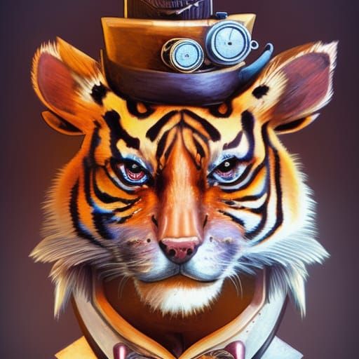 Steampunk Tiger Portrait in 8K Resolution
