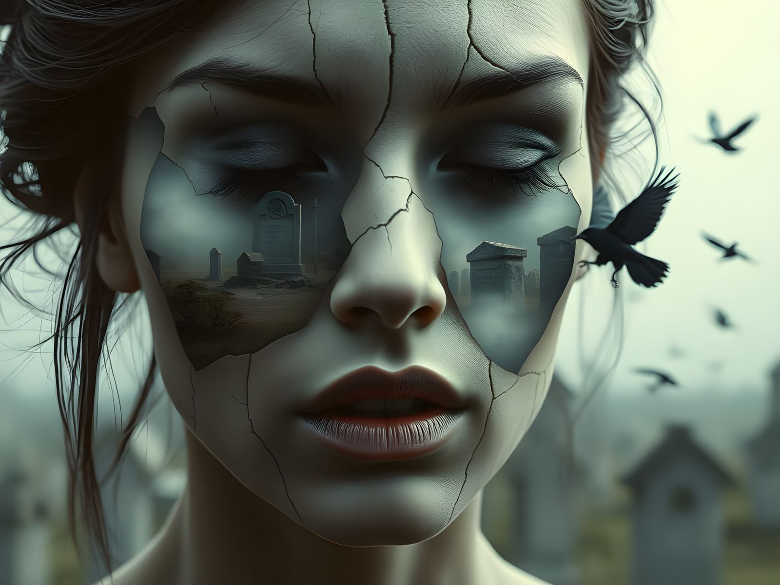 Cracked Earth Goddess in Analog Horror Style