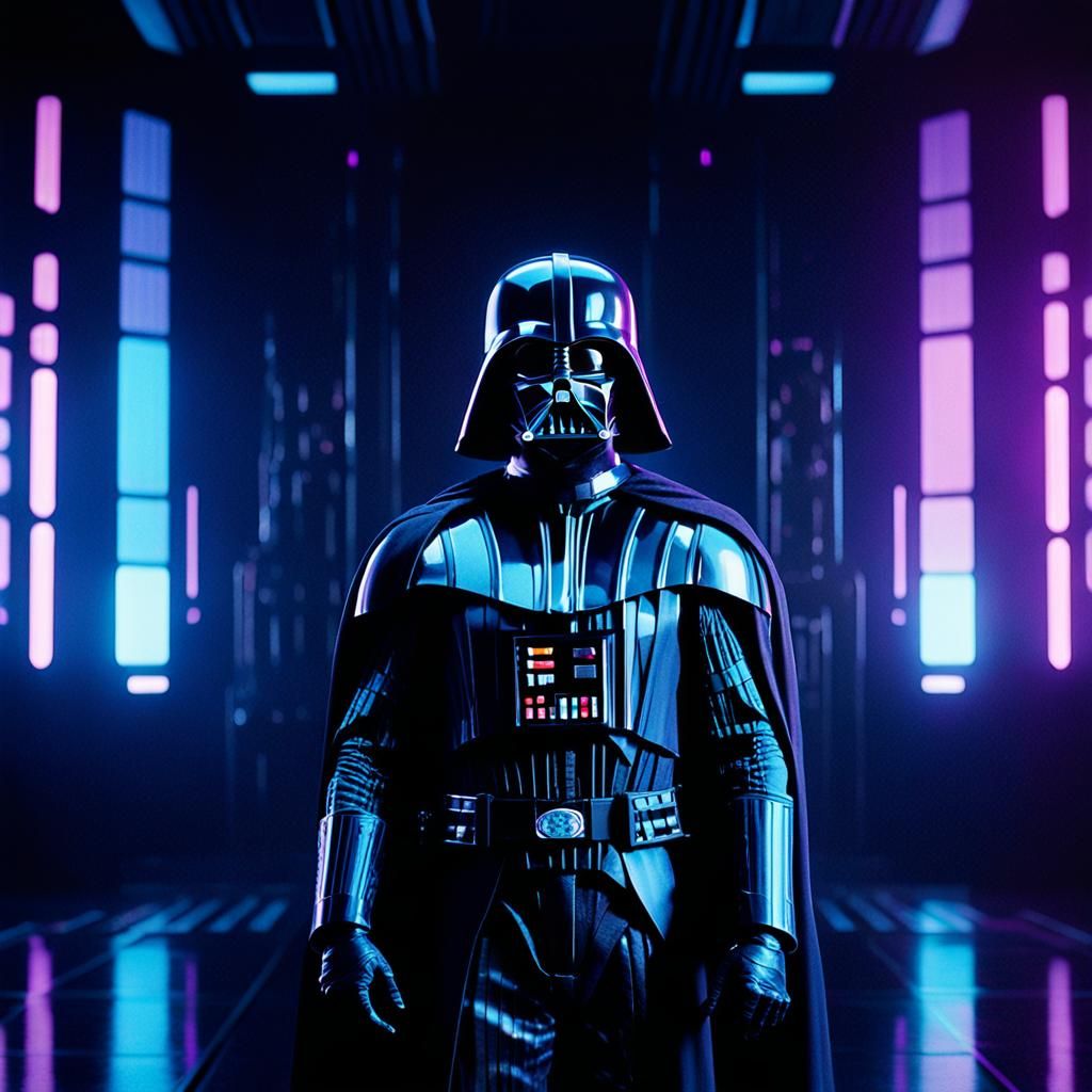Moody Darth Vader in Neon-Noir Holographic Armor