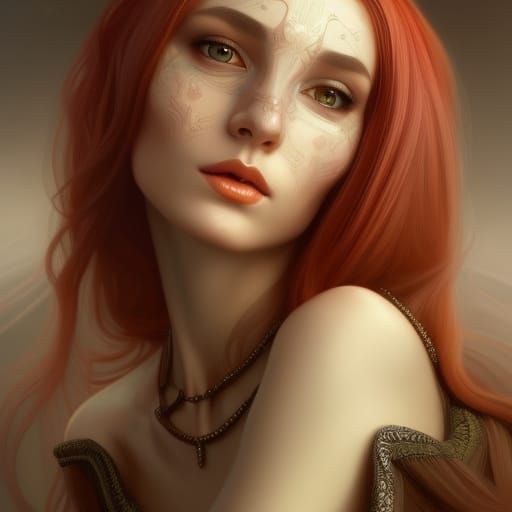 Elegant Female Elf Portrait in Art Nouveau Style