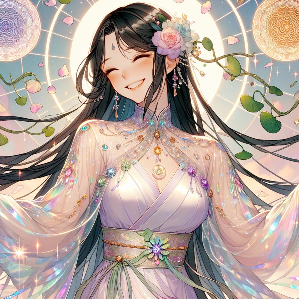 Enchanted South Asian Goddess in Traditional Anime Style