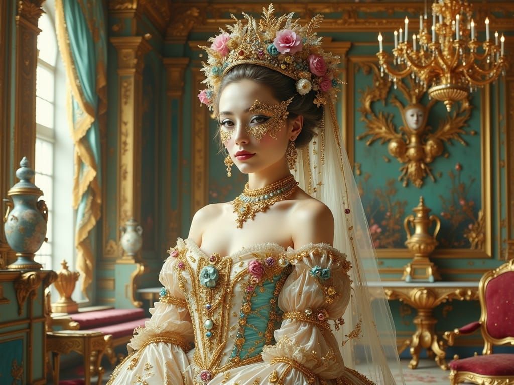 Rococo Princess in Jewel-Encrusted Gown