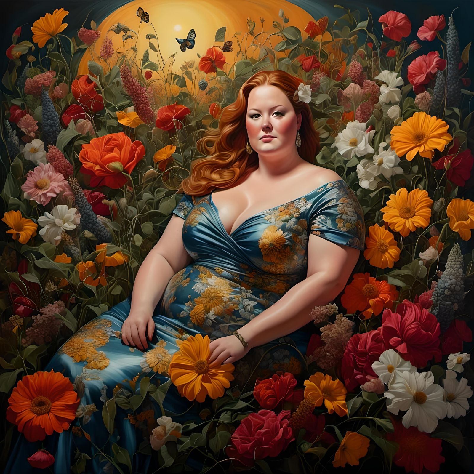 Plus Size Woman Surrounded by Summer Blooms