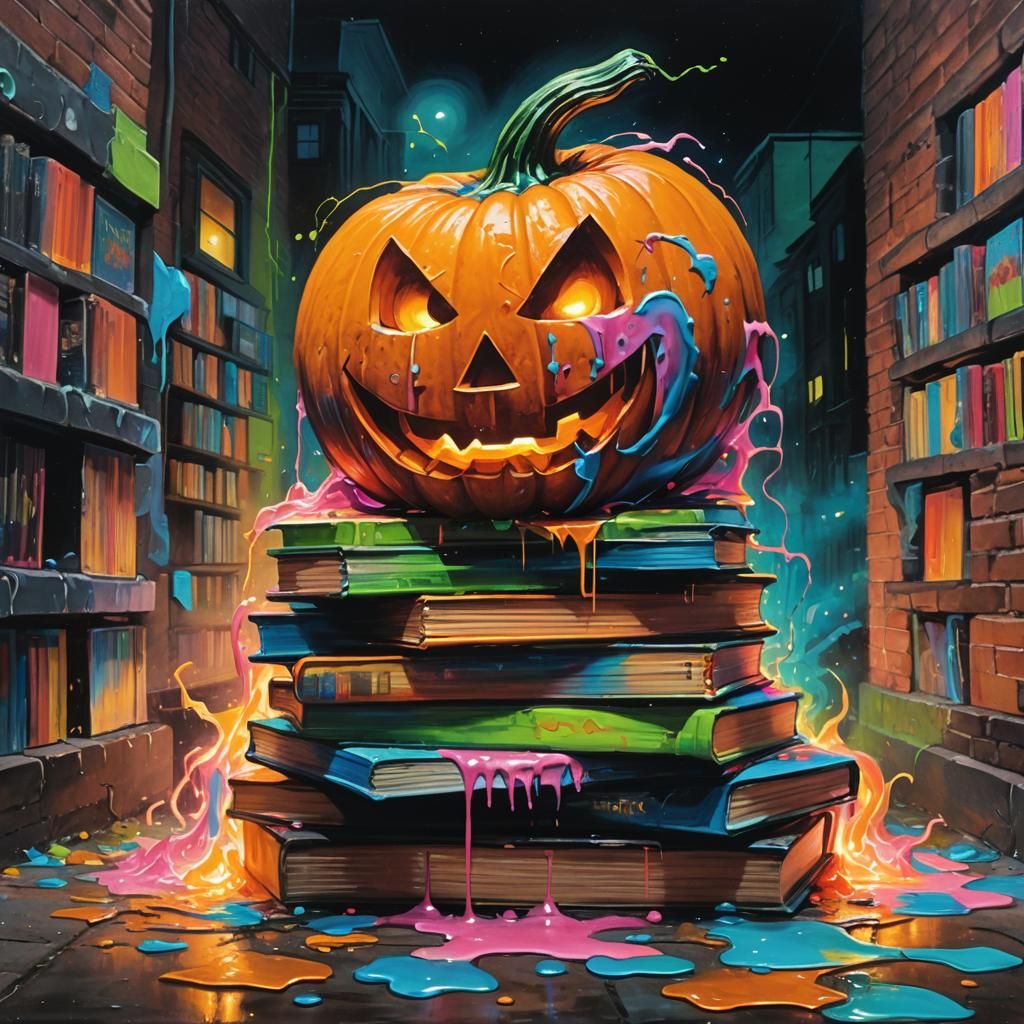 Glowing Jack-o-Lantern in Surreal Graffiti Art