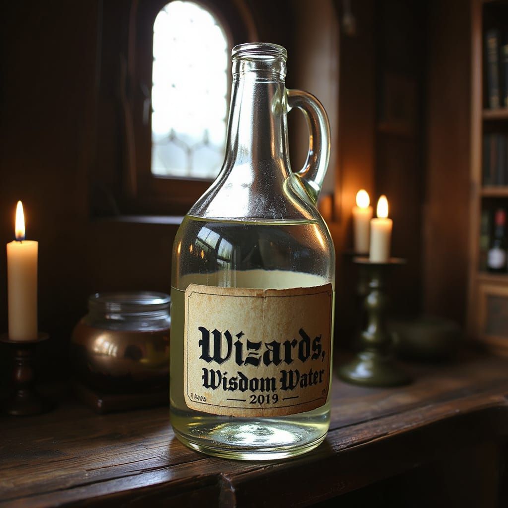 Medieval Study Scene with Clear Liquid Jug