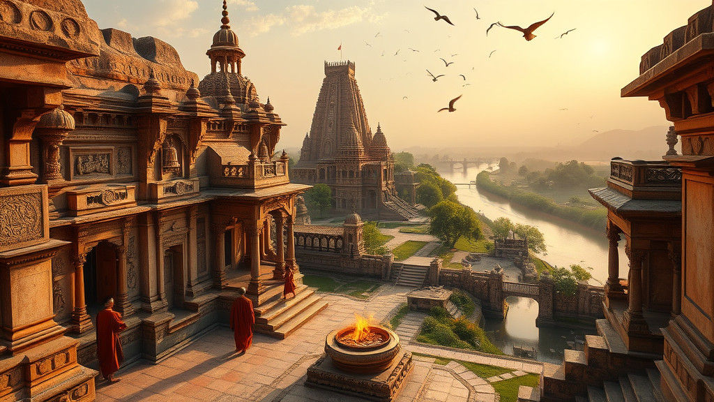 Ancient Sandstone Temples in Aligarh: Hyperrealistic Digital...