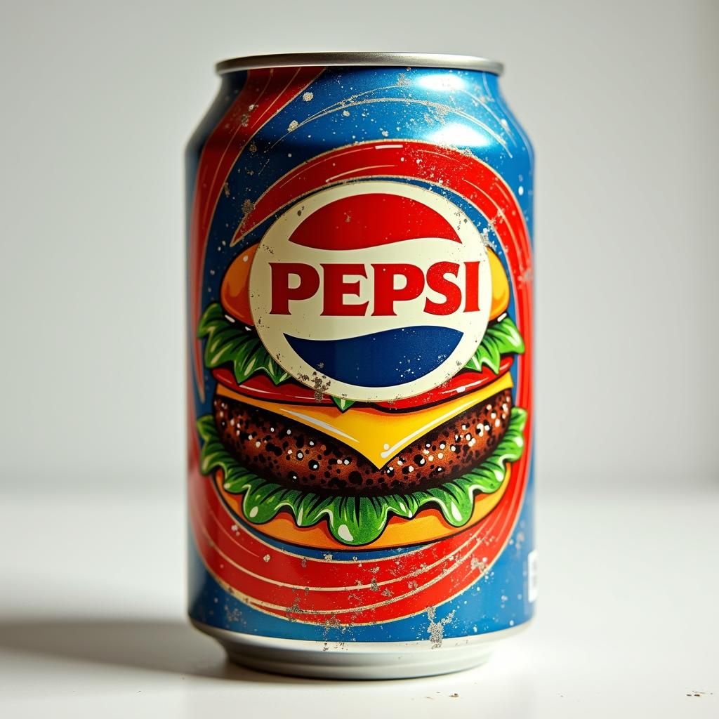 Hamburger Pepsi Can in Retro Advertising Style