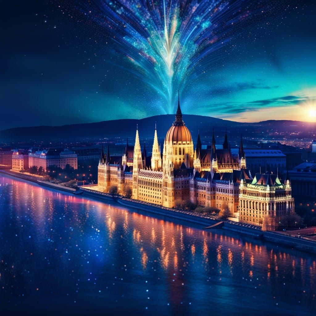 Budapest Parliament at Sunset: Photorealistic Digital Art