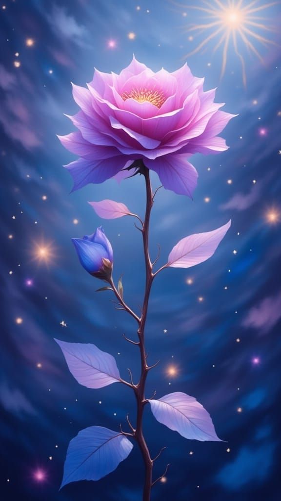 Mystical Rose in Fractured Light, Dreamy Art Style
