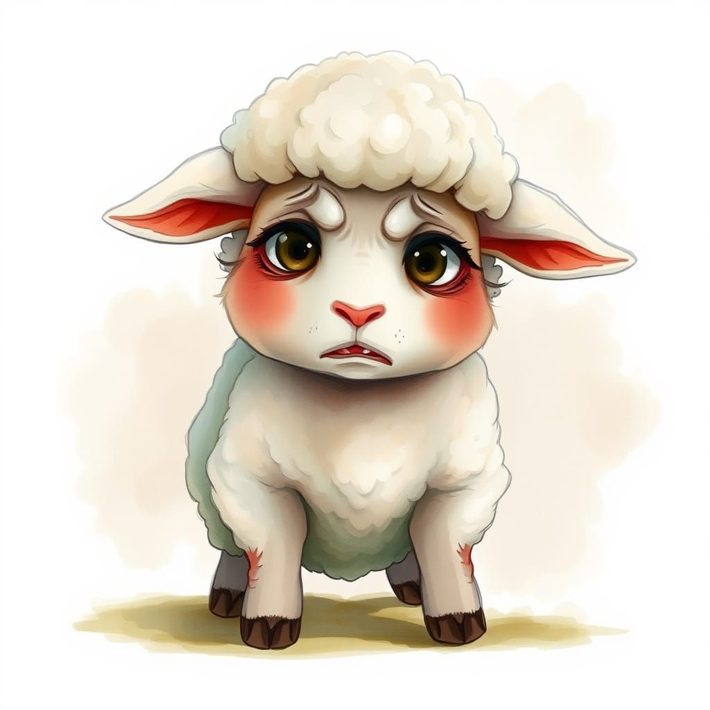 Distressed Lamb in Watercolor Style