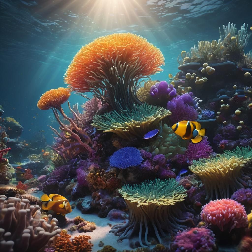Vibrant Coral Reef Scene in Photorealistic Style
