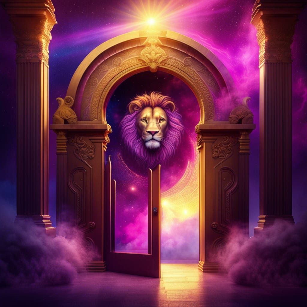 Golden Lion Gate with Constellation Leo