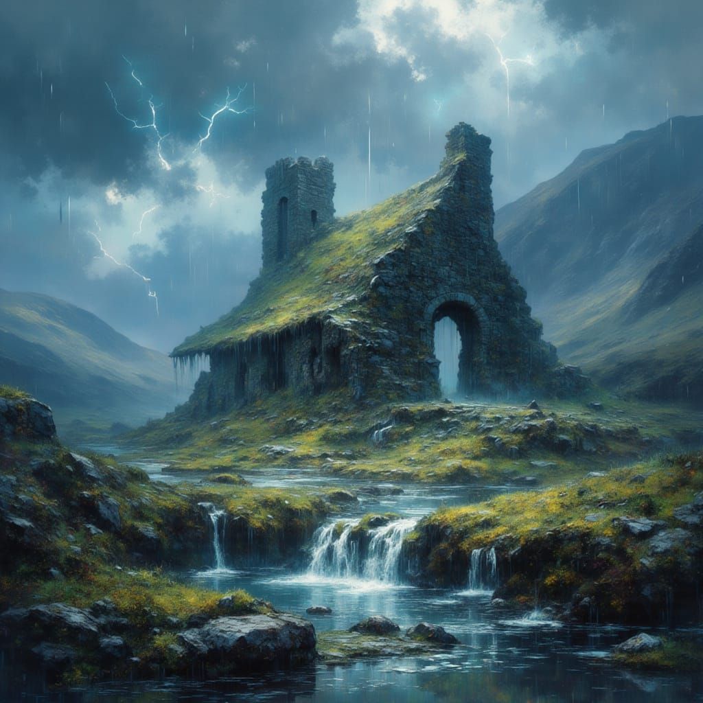 Ancient Temple in Icelandic Stormy Landscape