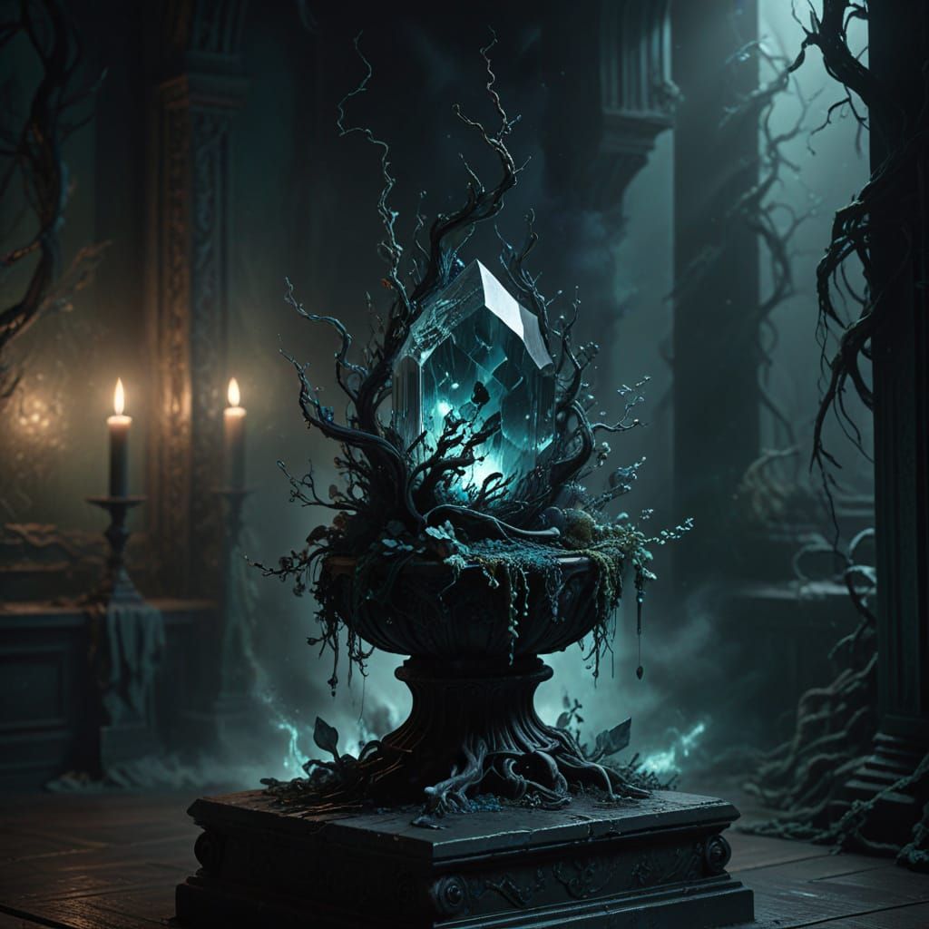 Corrupted Crystal in Dark Fantasy Scene
