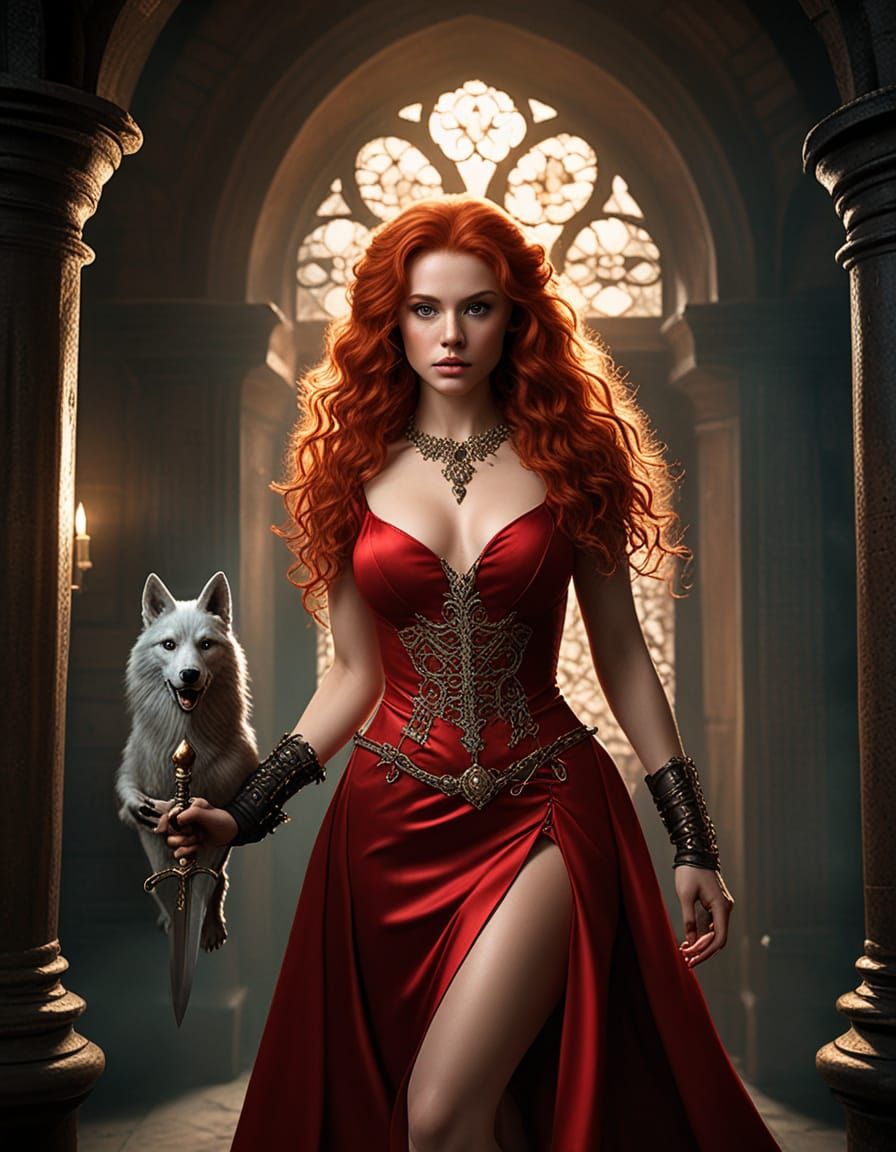 Regal Fantasy Warrior Confronts Gothic Werewolf in Ornate Me...