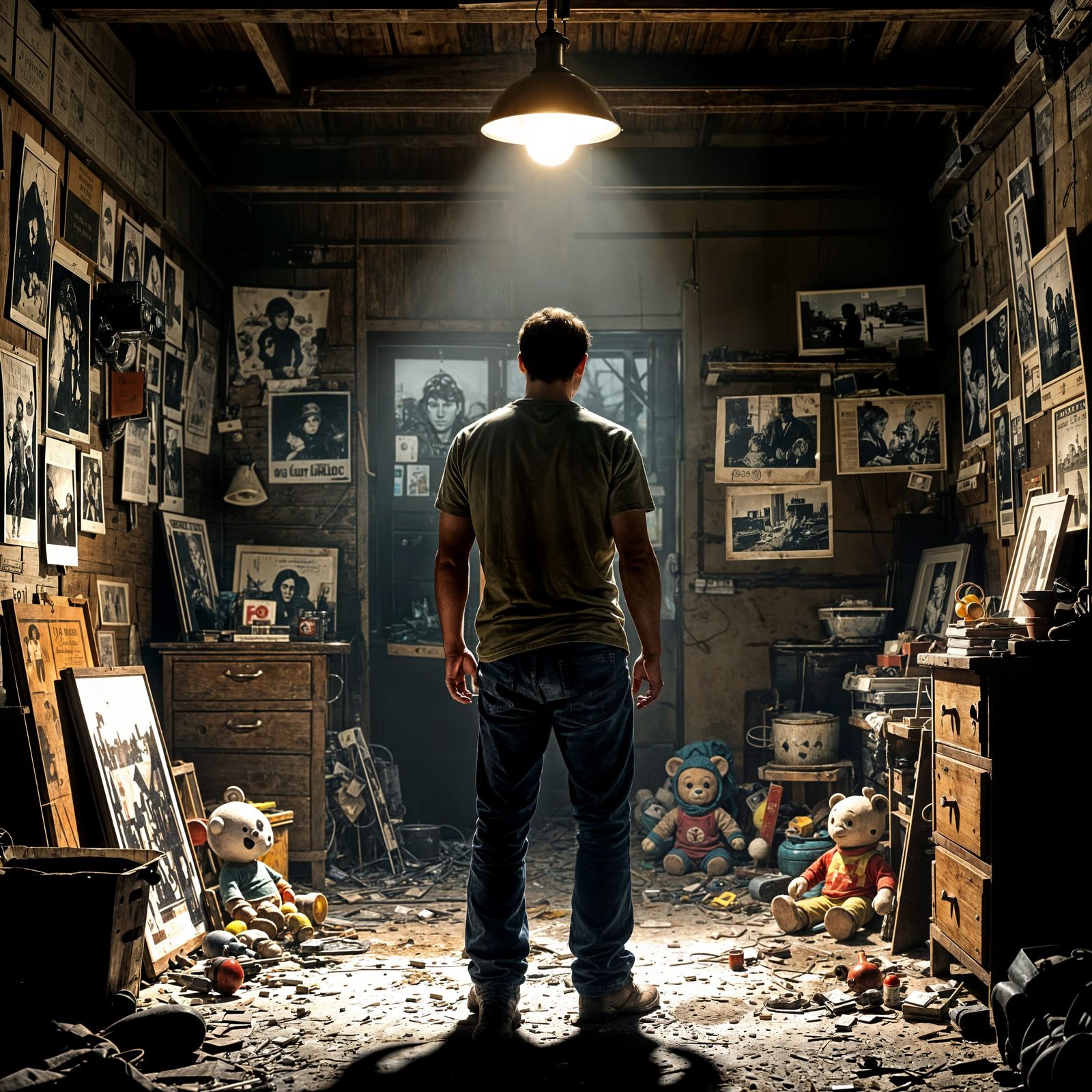 Man in Dusty Garage, Cinematic Lighting