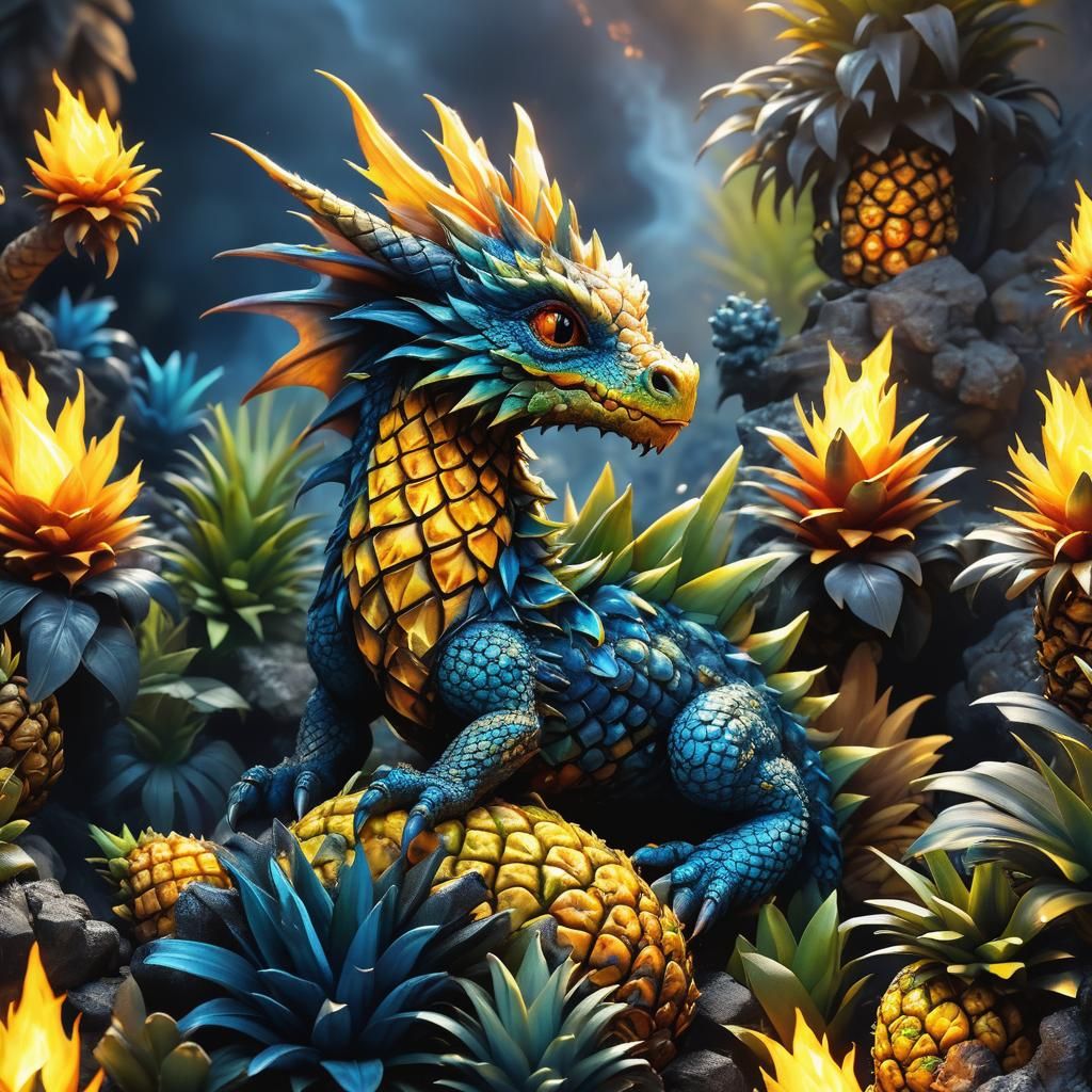 Fantasy Dragon Pineapple Hybrid in Detailed Landscape