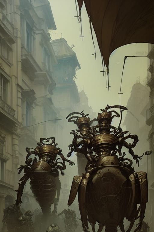 Armored Insectoid Legion Parade in Art Nouveau City