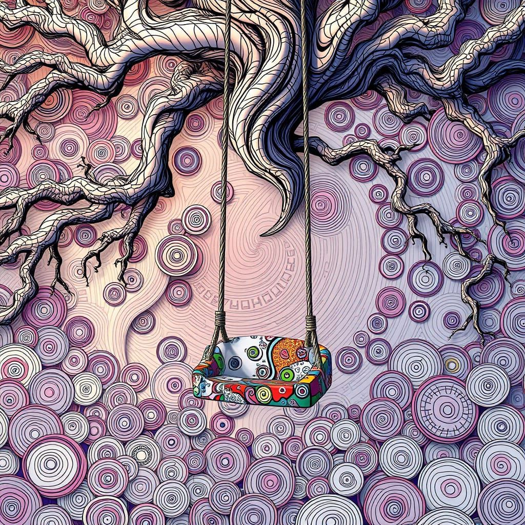 Abstract Tree Swing in Vibrant Geometric Style