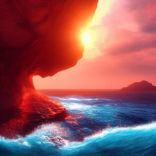 Glowing Rock in Red Sea Digital Matte Painting