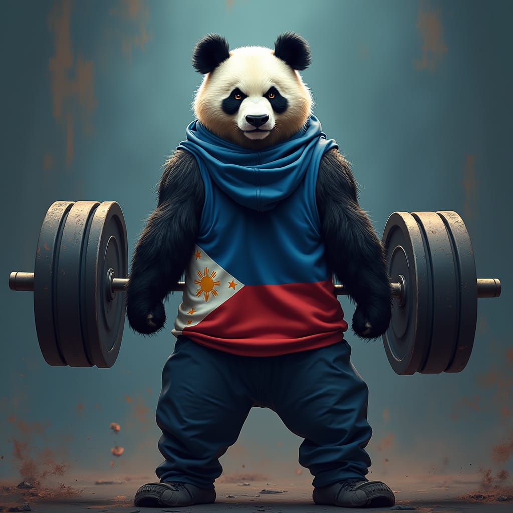 Powerful Panda Deadlifts with Pride in Philippine Colors