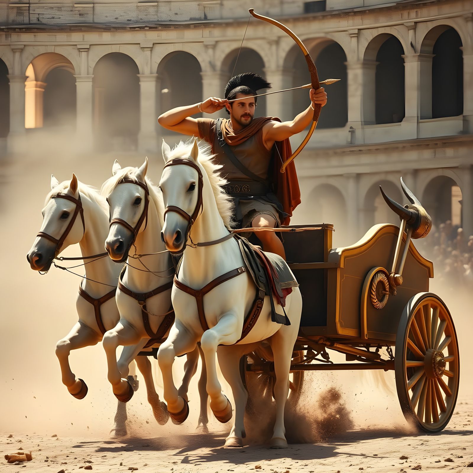 Ancient Roman Archer in Golden Chariot