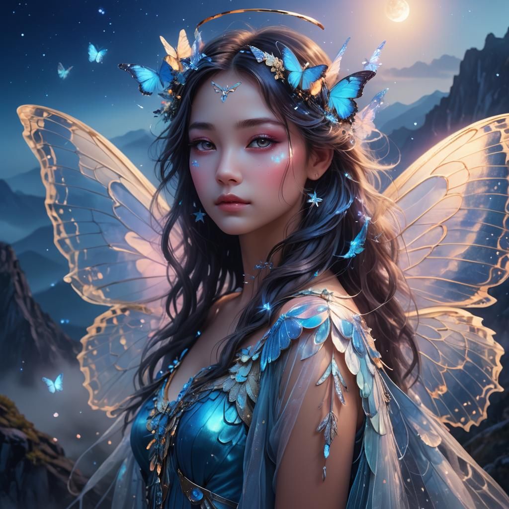 Butterfly Angel on Misty Mountain in Digital Art