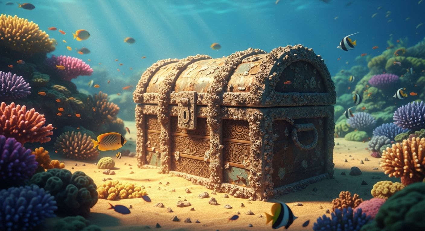 Sunken Treasure Chest Amid Coral Reef