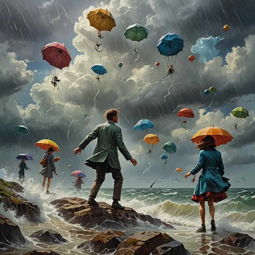 Surreal Creatures Floating in Storm, Fantasy Art