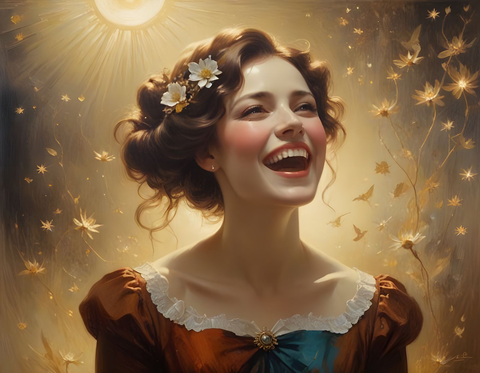 Victorian Beauty Reveals Convulsive Laughter in Pastel Hues