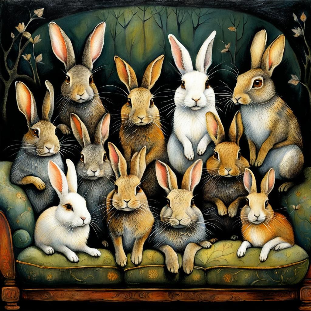 Whimsical Rabbit Family Portrait in Fantasy Style