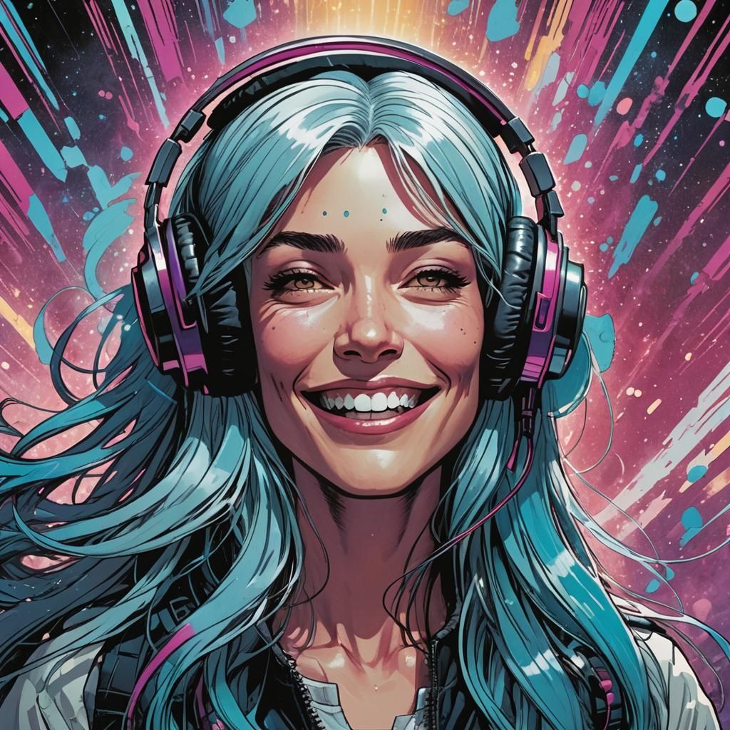 Woman with Cyan Aura: Comic Book Art