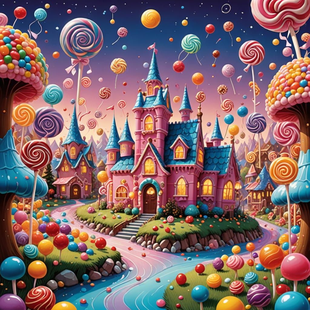 Mystical Candy Kingdom Dreamscape with Gummy Creatures