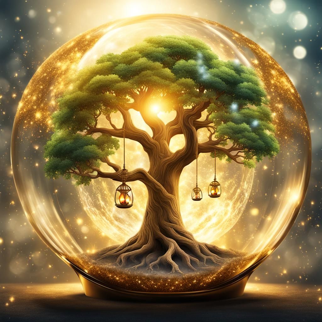 Tree of Life in Crystal Ball with Glitter