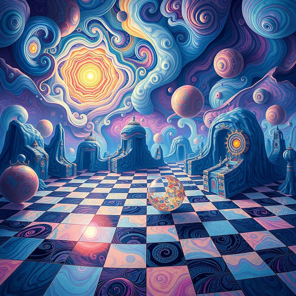 Surreal Fantasy Checkers in Elegant Digital Painting Style