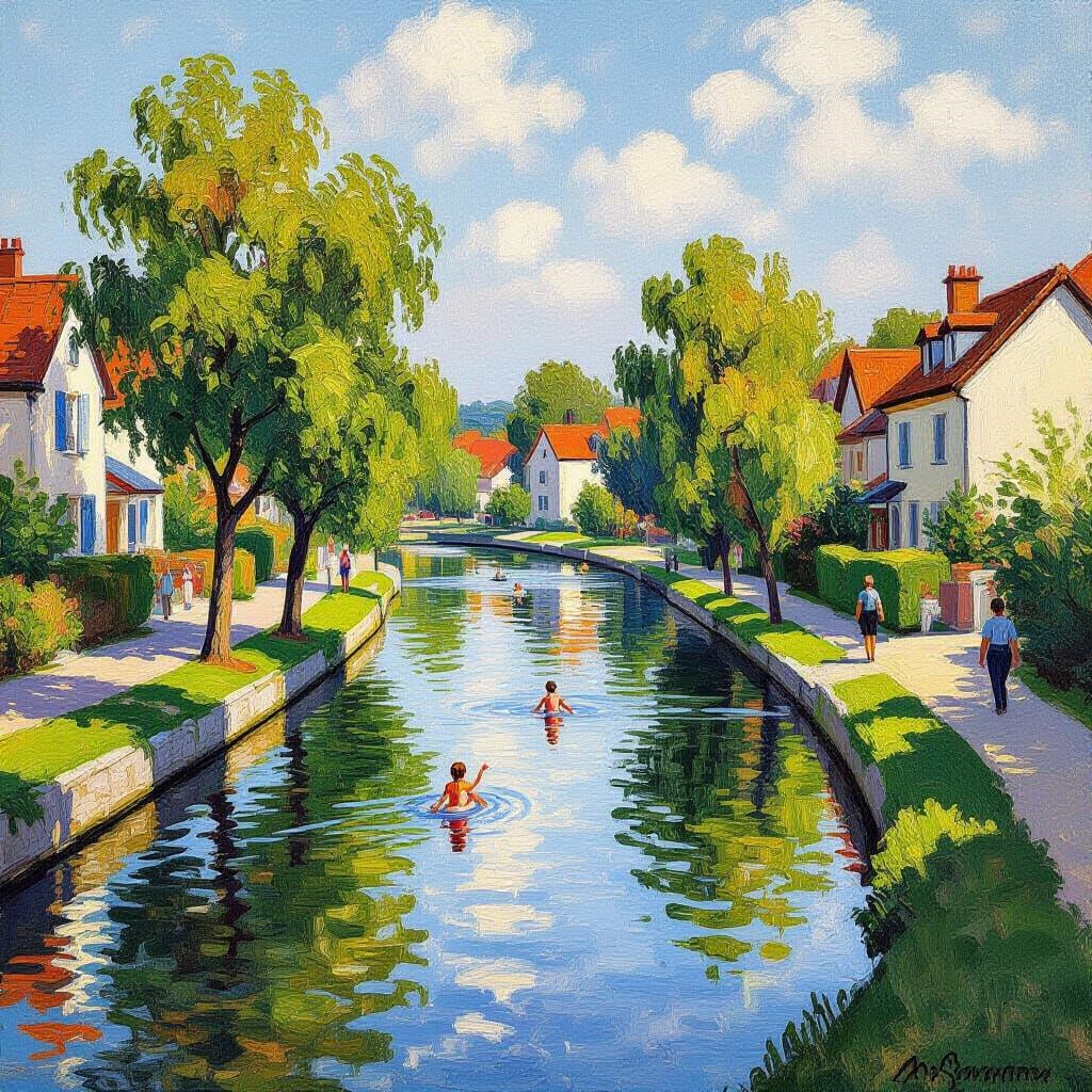 Impressionist River Scene in Golden Afternoon Light