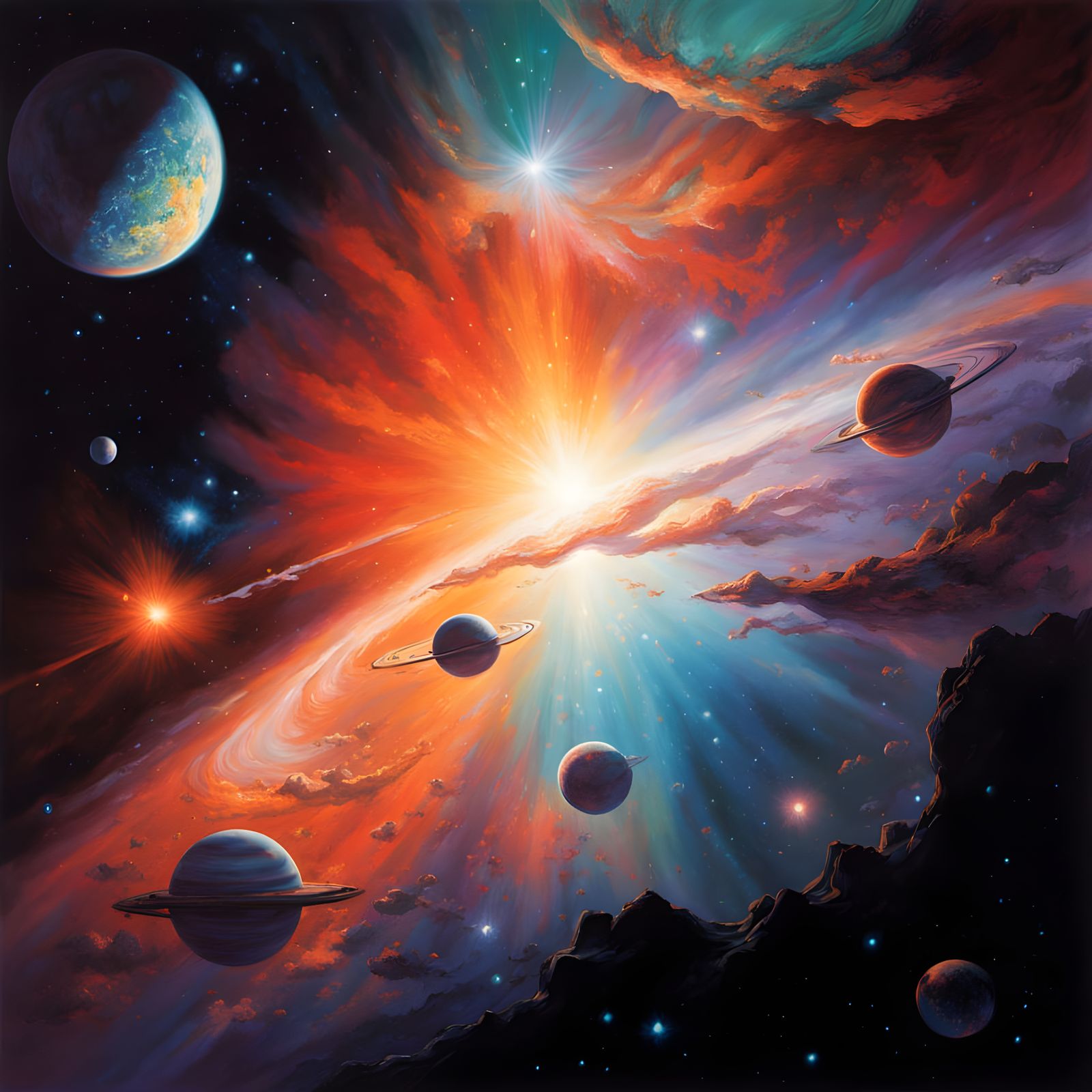 Cosmic Tapestry in Vibrant, Detailed Outer Space Scenes