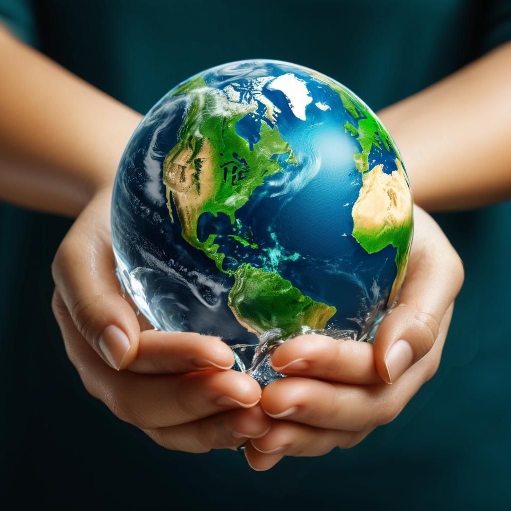 Hands Holding Earth Globe: Reduce Carbon Footprint