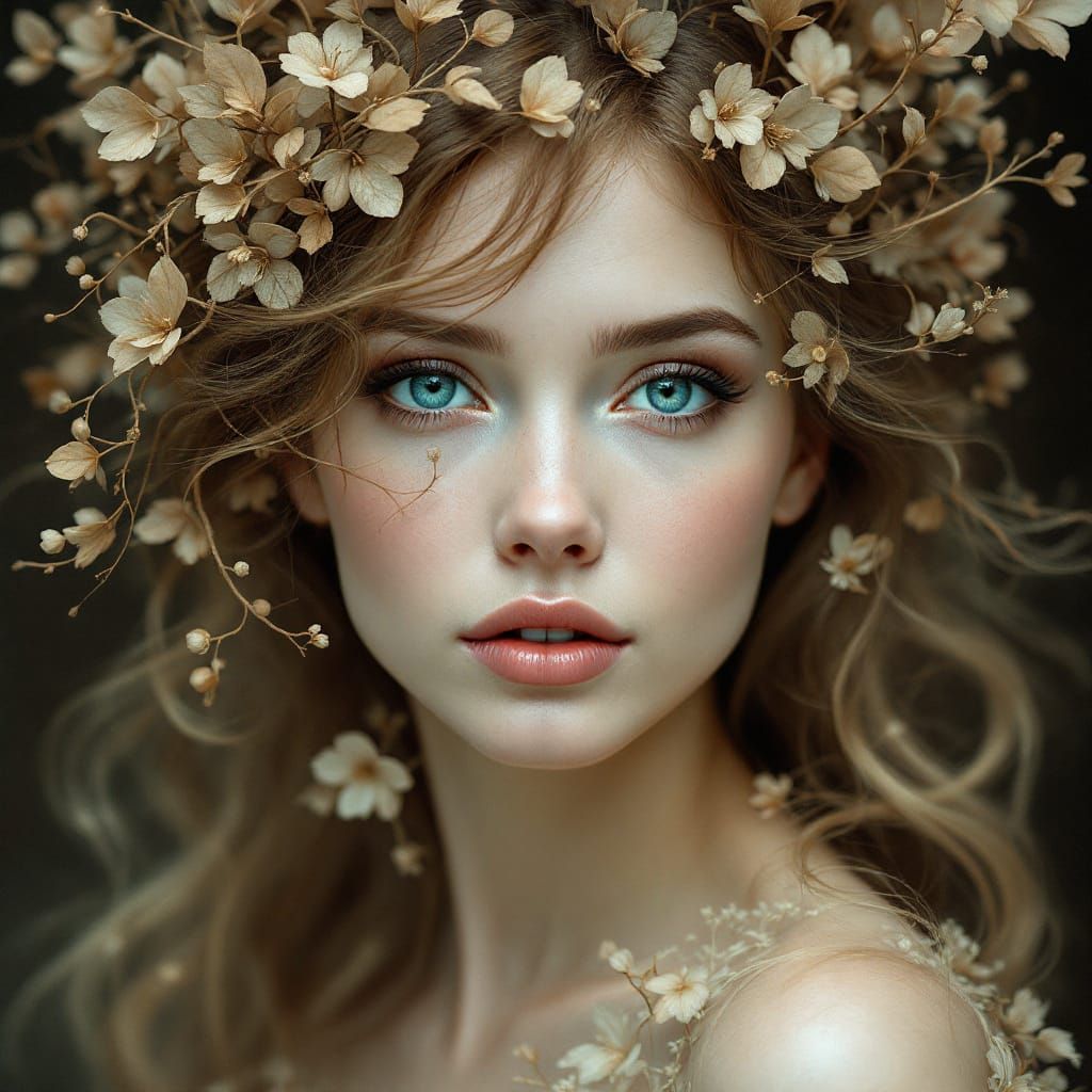 Surreal Botanical Portrait: Woman Merging with Nature