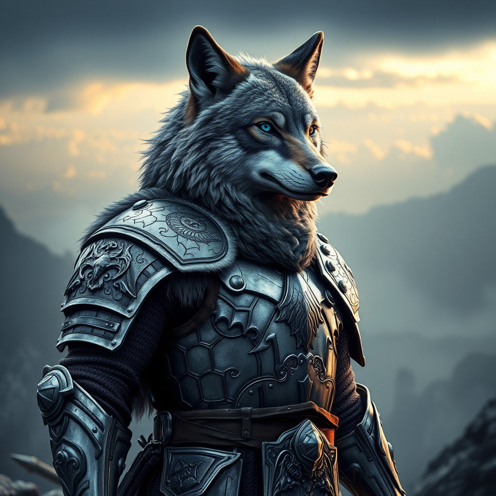 Wolf-Viking Hybrid Warrior in Silver Armor