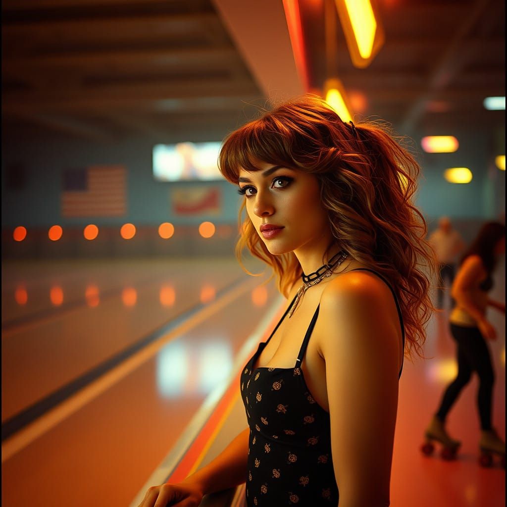 Ethereal Disco Queen Captured in a Vibrant 70s Roller Rink C...