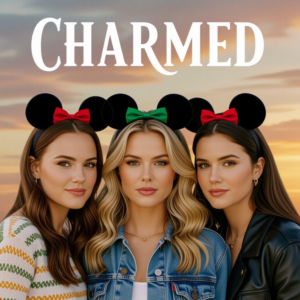 Three Women with Mouse Ears in Cloudy Sky