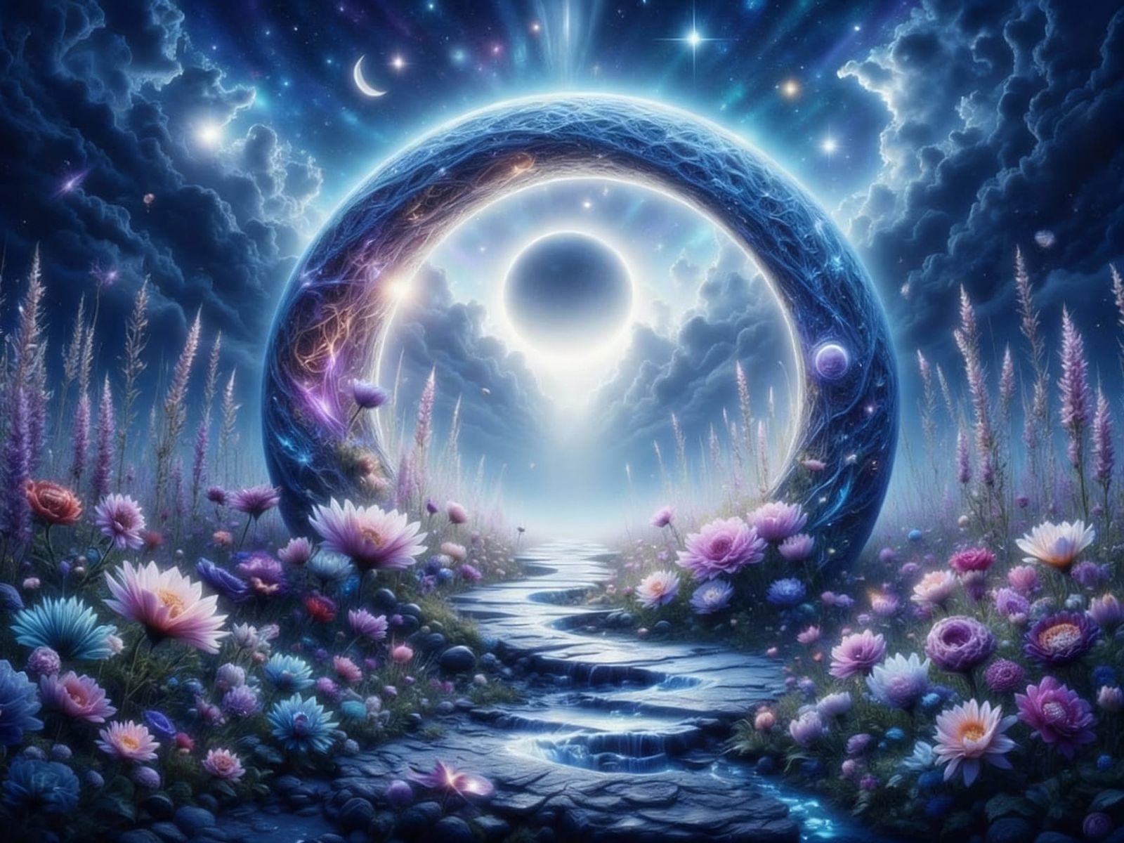 Luminous Crescent Moon Sanctuary in Dreamy Fantasy Style