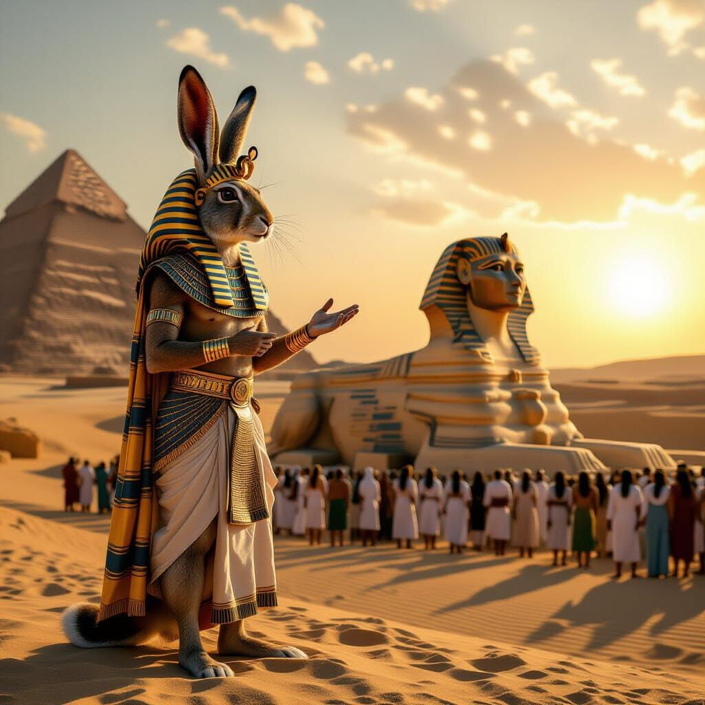 Jackrabbit Pharaoh Before Sphinx at Dawn