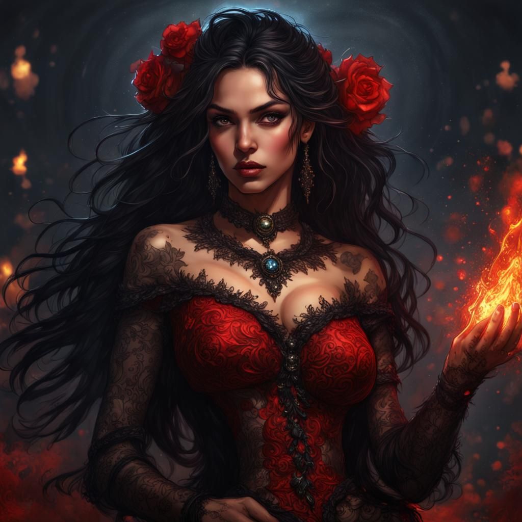Gothic Latina Princess in Fire, Splash Art Style